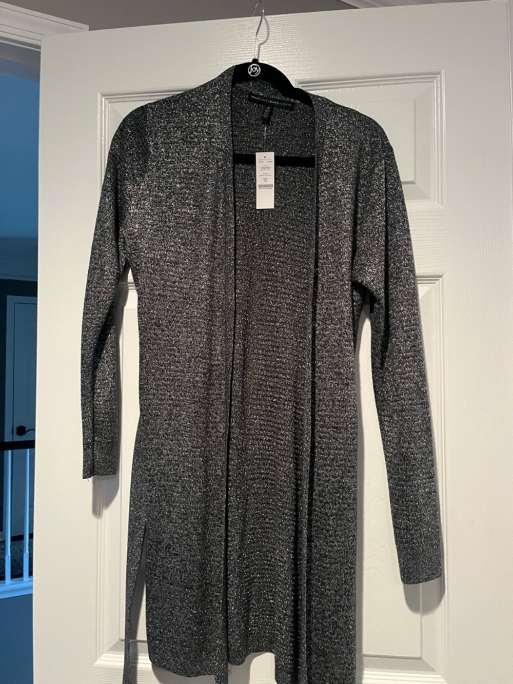 White House Black Market Silver-Gray Metallic Open-Front Cardigan